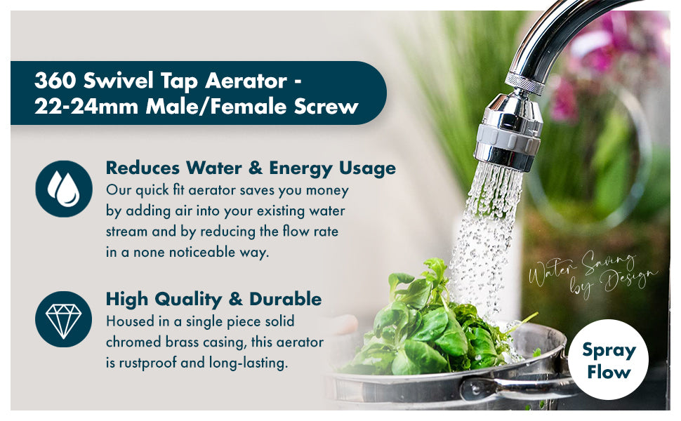 Kitchen Tap Aerator - Swivel Function, Stream and Spray Features