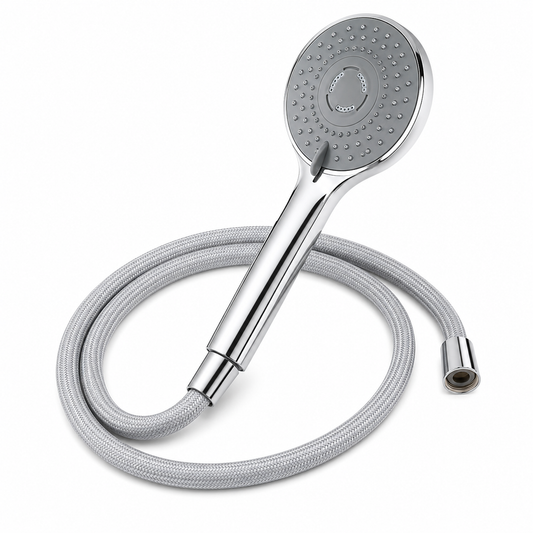 3-Spray Continuous-Flow Shower Head & 1.5m Grey Shower Hose
