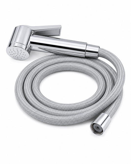 On/Off Trigger Shower Head & 1.5m Grey Braided Shower Hose